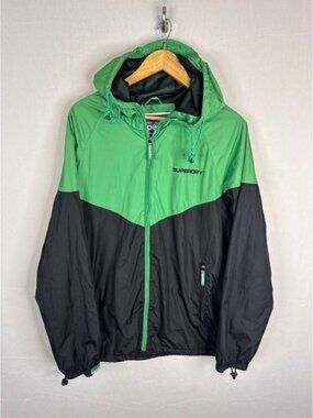 Superdry Sport Mens XL Windbreaker Jacket Green Black Osaka State Track Field